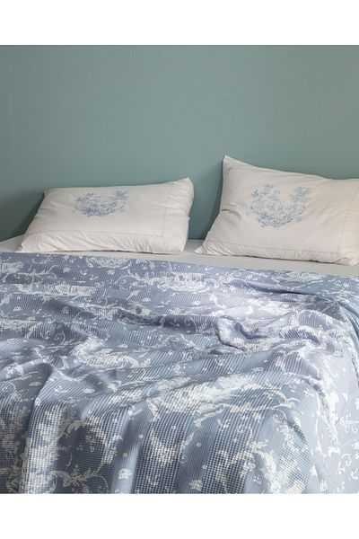 Madame Coco Set Arlette Double 100% Bumbac Imprimat Pique - Albastru