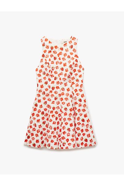 Koton Cotton Sleeveless Crew Neck Bell Cut Mini Floral Dress