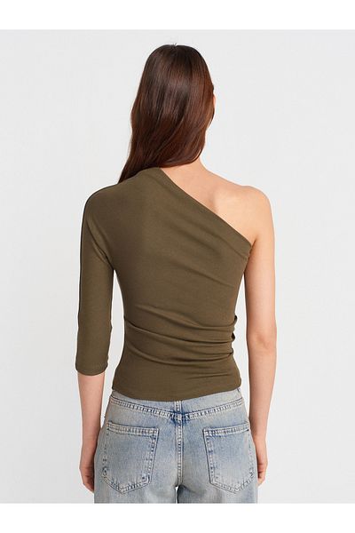 Dilvin 31842 Pleat Detailed Asymmetrical Ball-Khaki