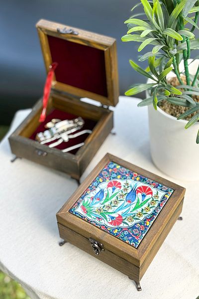 FARİKA Wooden Patterned Multi-Purpose Jewelry - Jewelry Box - Rüya