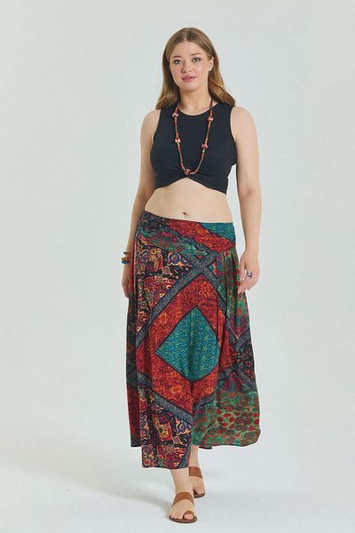 Los banditos Elastic Waist Draped Detailed Large Size Skirt