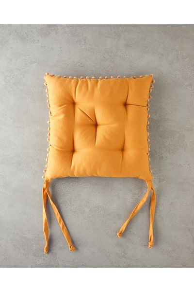 English Home Puff Pompom Single Chair Cushion 40X40 cm Mustard
