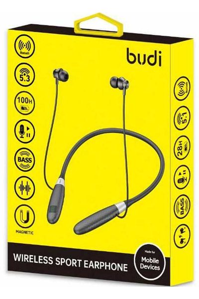 Budi Buddy EP05B Wireless Sports Neckband Headphones Bluetooth 5.3 Black