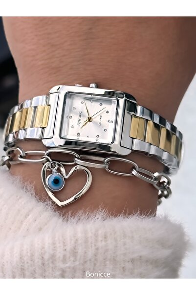 Ferrucci Sarı Renk Çelik Kordon Su Geçirmez Garantili Kol Saati