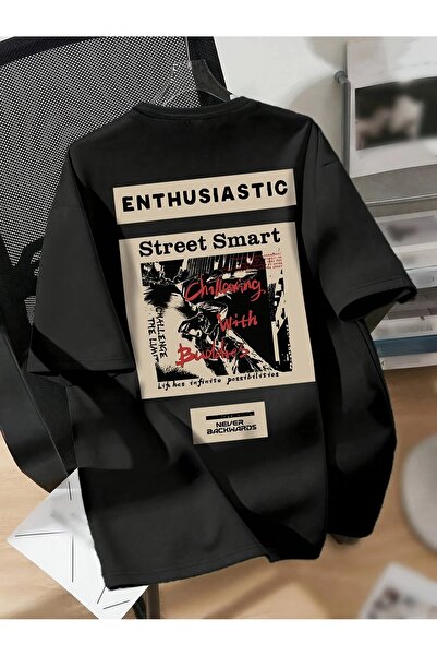 LAND MODA Tricou cu guler grafic inteligent Excited Street, top casual din țe...