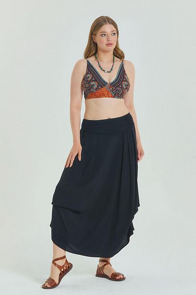 Los banditos Elastic Waist Draped Detailed Large Size Skirt