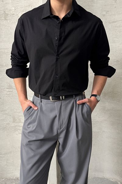 HYMAN Ανδρικό πουκάμισο από βαμβακερό ποπλίνα Oversize
