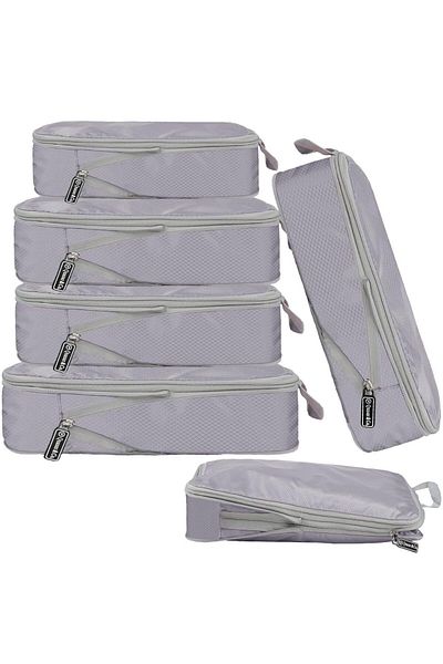 Quasar & Co. Set 6 Huse Organizare Bagaj ®,impermeabile,sistem Compresie/extensie,cu Fermoar,gri