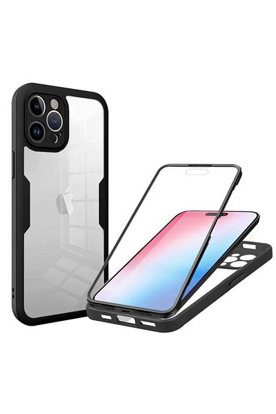 REDz Accessories Carcasă Full Armor 360, compatibilă cu iPhone 13 Pro Max, față-spate, protecție completă, neagră