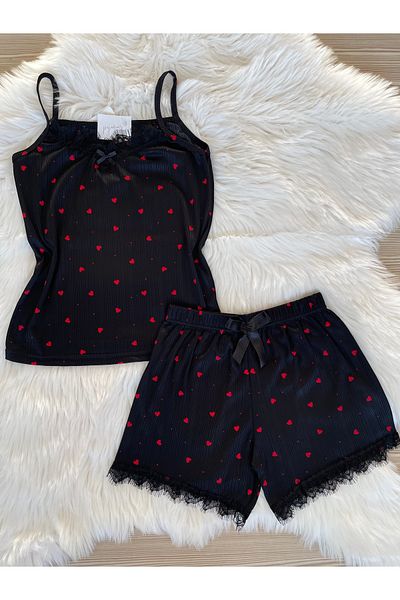 Pijamacs Set pijama Pegasus cu model inimă roșie și pantaloni scurți