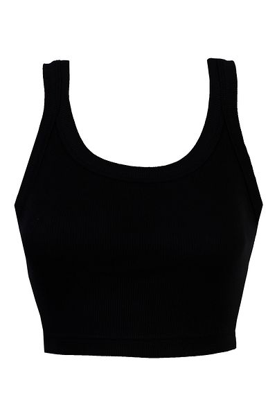 Nicoletta Women's CordedCropTank Top - Thick Strap, No Pads, Black