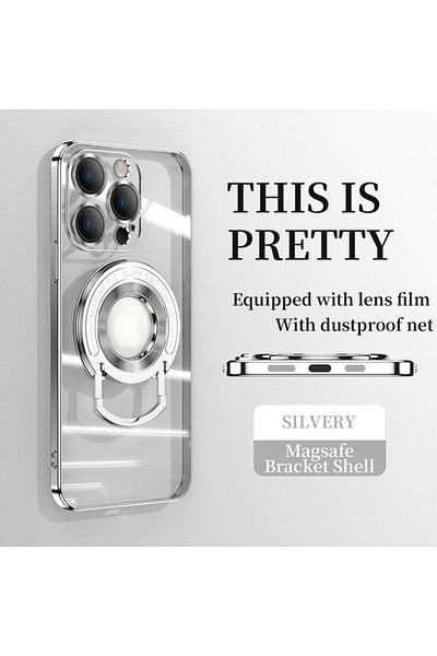 REDz Accessories Husă LuxRing Magsafe, suport inel, compatibilă cu iPhone 14 Pro, silicon transparent, argintie