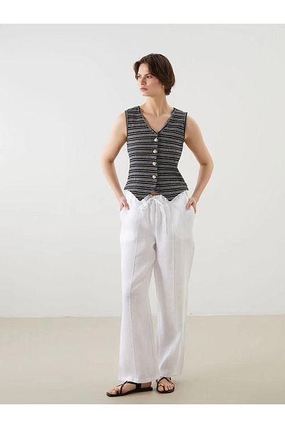 LC Waikiki Lcwaikiki classic white elastic waist linen women's pants