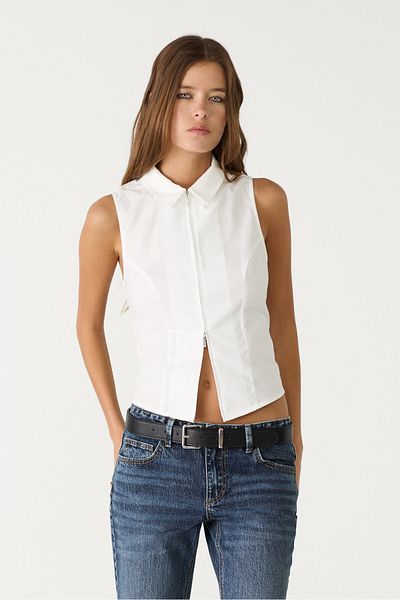 Stradivarius Fitted sleeveless shirt with zip