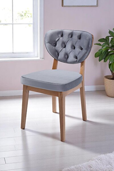 MYMASSA Boston Sandalye - Babyface Gri - Kahve Gürgen Iskelet - Salon Sandalyesi / Mutfak Sandalyesi