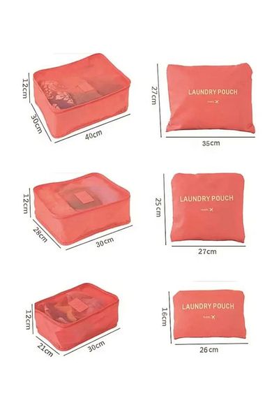 TECOS Luggage organizer consisting of 6 pieces, perfect for trolley or suitcase, orange