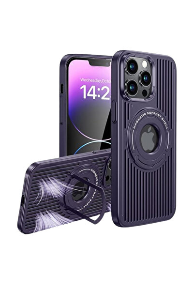 REDz Accessories Carcasă Cooler Ring, Magsafe, inel de susținere, compatibilă cu iPhone 15 Pro Max, decupaj cu logo, violet