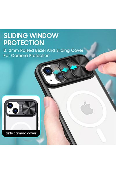 REDz Accessories Husă pentru iPhone 14 cu cameră glisantă, protecție cameră, Magsafe, verde