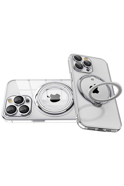 REDz Accessories Carcasă Ring Deluxe Magsafe, suport pentru inel, compatibilă cu iPhone 14 Pro, silicon transparent, argintie