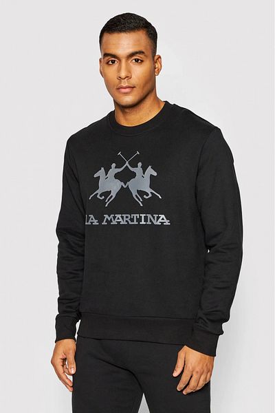 La Martina Bluza sport cu decolteu la baza gatului si imprimeu logo Negru stins L INTL