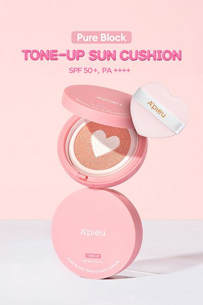 Missha Tone Equalizing Pink Base Sunscreen Cushion a'Pieu Pure Block Tone-Up Sun Cushion Spf50+Pa++++