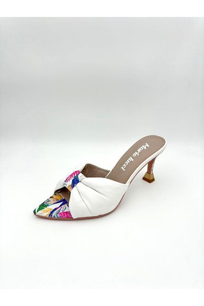 Mariolucci Women's Heeled Slippers White Genuine Leather
