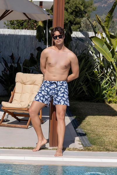 Mayom Men's Quick Dry Pocket Patterned Swim Shorts-25140