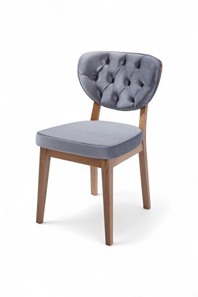 MYMASSA Boston Sandalye - Babyface Gri - Kahve Gürgen Iskelet - Salon Sandalyesi / Mutfak Sandalyesi