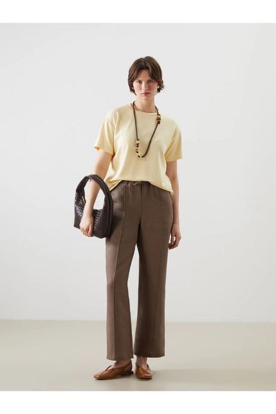 LC Waikiki Lcwaikiki classic brown elastic waist linen women's pants
