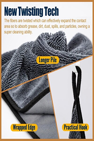 MICLO CLEANING Kirpi Bez | 1800gsm Profesyonel Oto Kurulama Bezi | Bükümlü Iplik Ultra Kalın Doku