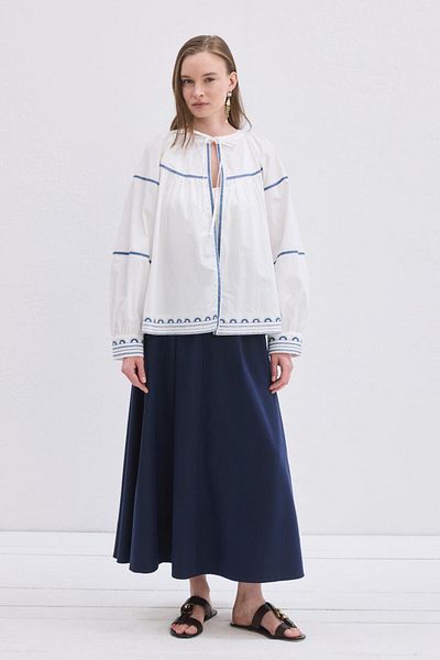 KADRİYE BAŞTÜRK Lova Embroidered Tie Jacket Ecru