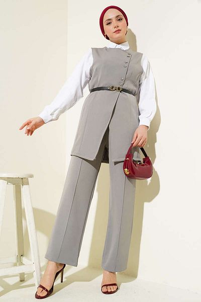 Maystore Buttoned Vest and Trousers Double Suit Gray