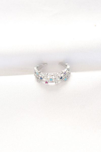Skygo Adjustable Colorful Zircon Stone Ring - Silver TJ-BYK3131