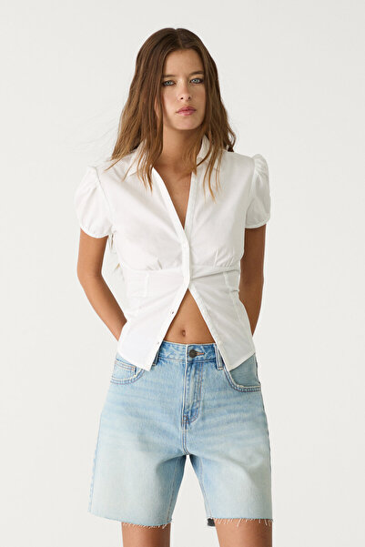 Stradivarius Düşük Bel Denim Bermuda Şort