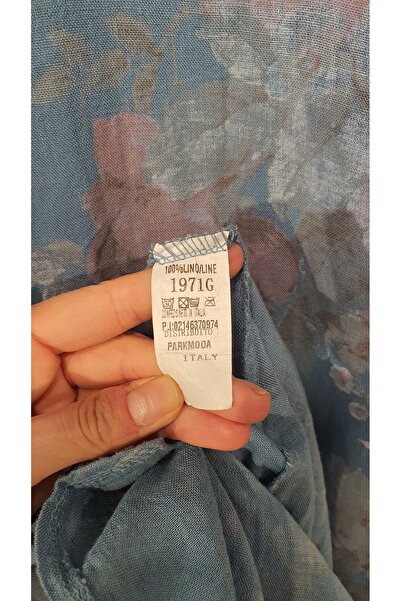 Park Moda İtalyan Elbise Keten Gül Desen Gömlek Elbise