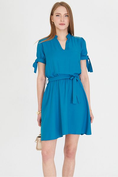 armonika Rochie scurtă pentru femei, cu guler de judecător, cu mâneci, cu talie elastică, cu centură ARM-23Y 001088