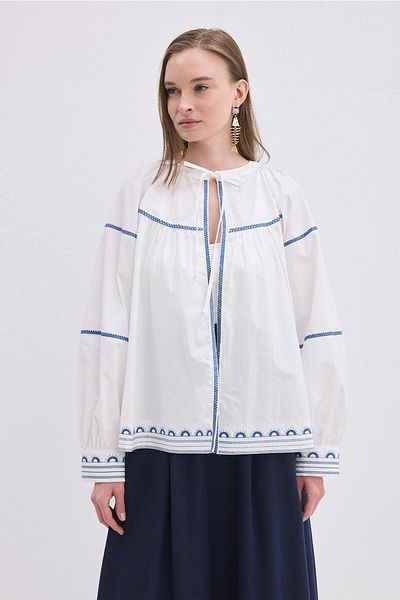 KADRİYE BAŞTÜRK Lova Embroidered Tie Jacket Ecru