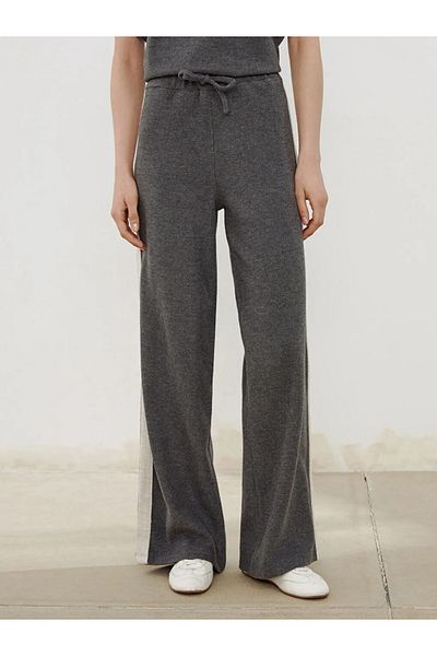 LC Waikiki Lcw Vision Anthracite Women's Knitwear Trousers with Elastic Waistband and Stripe Detail