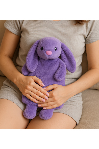 Özgüner Oyuncak Pabtex Lila Tavşan Desenli Sıcak Su Torbası Kılıfı – Peluş, Yumuşak Ve Isı Koruyucu