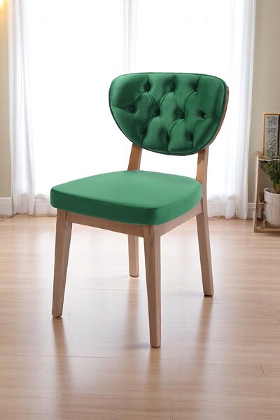 MYMASSA Boston Sandalye - Babyface Yeşil- Kahve Gürgen Iskelet - Salon Sandalyesi / Mutfak Sandalyesi