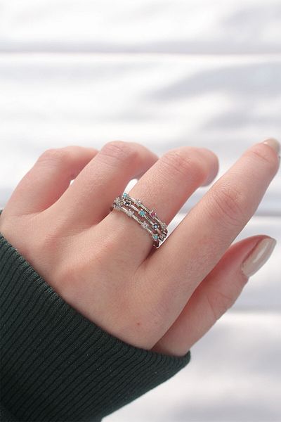 Skygo Adjustable Colorful Zircon Stone Ring - Silver TJ-BYK3131