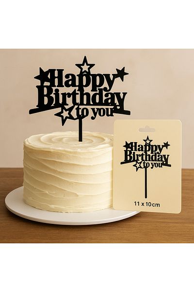 Ege Pastacılık Happy Birthday Plexiglass Black Cake Topper