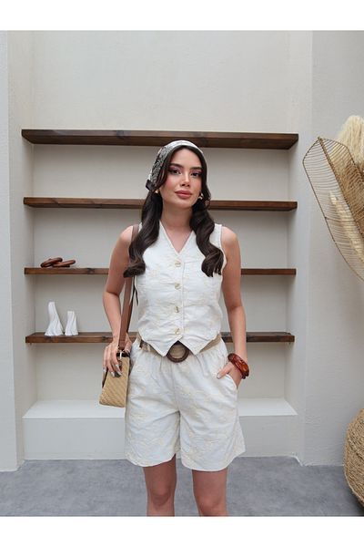 ESRAHELVACI Embroidered Vest Bermuda Shorts Set