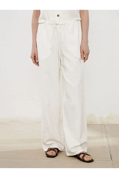 LC Waikiki Natuvera white elastic waist wide leg women's pants