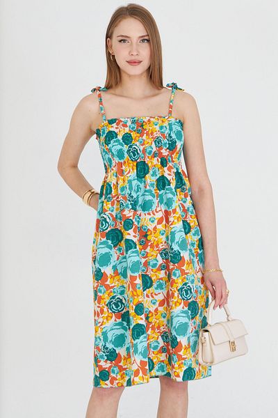 armonika Rochie mini cu bretele turcoaz pentru femei, cu dantelă la piept, elastică ARM-25Y 001047