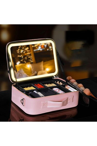 TECOS Textile Travel Cosmetic Bag, 26x23x11 Cm, Illuminated Make-up Mirror, Zipper