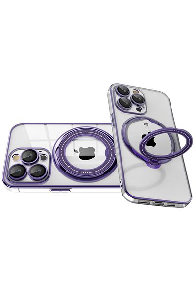 REDz Accessories Carcasă Ring Deluxe Magsafe, suport pentru inel, compatibilă cu iPhone 14 Pro, silicon transparent, violet