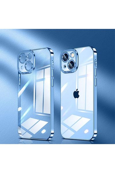 REDz Accessories Carcasă model Luxury, Husă completă, Compatibilă cu iPhone 14, Margini colorate, Transparentă, Albastru deschis