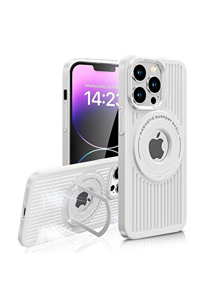 REDz Accessories Carcasă Cooler Ring, Magsafe, inel de susținere, compatibilă cu iPhone 15 Pro, decupaj cu logo, albă