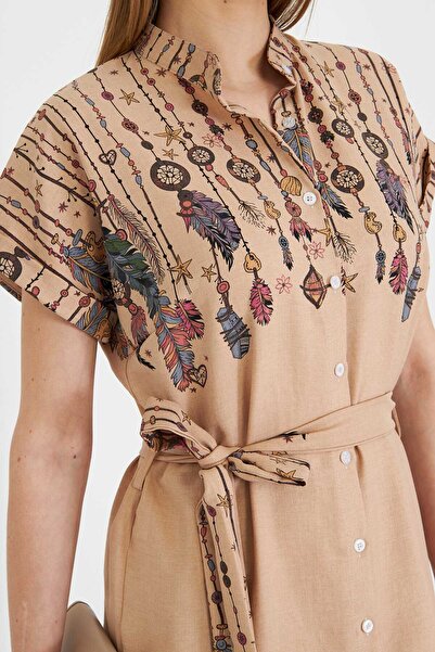 armonika Γυναικείο πουκάμισο με κοντό μανίκι με γιακά βιζόν με ζώνη μέση ARM-25Y 001054